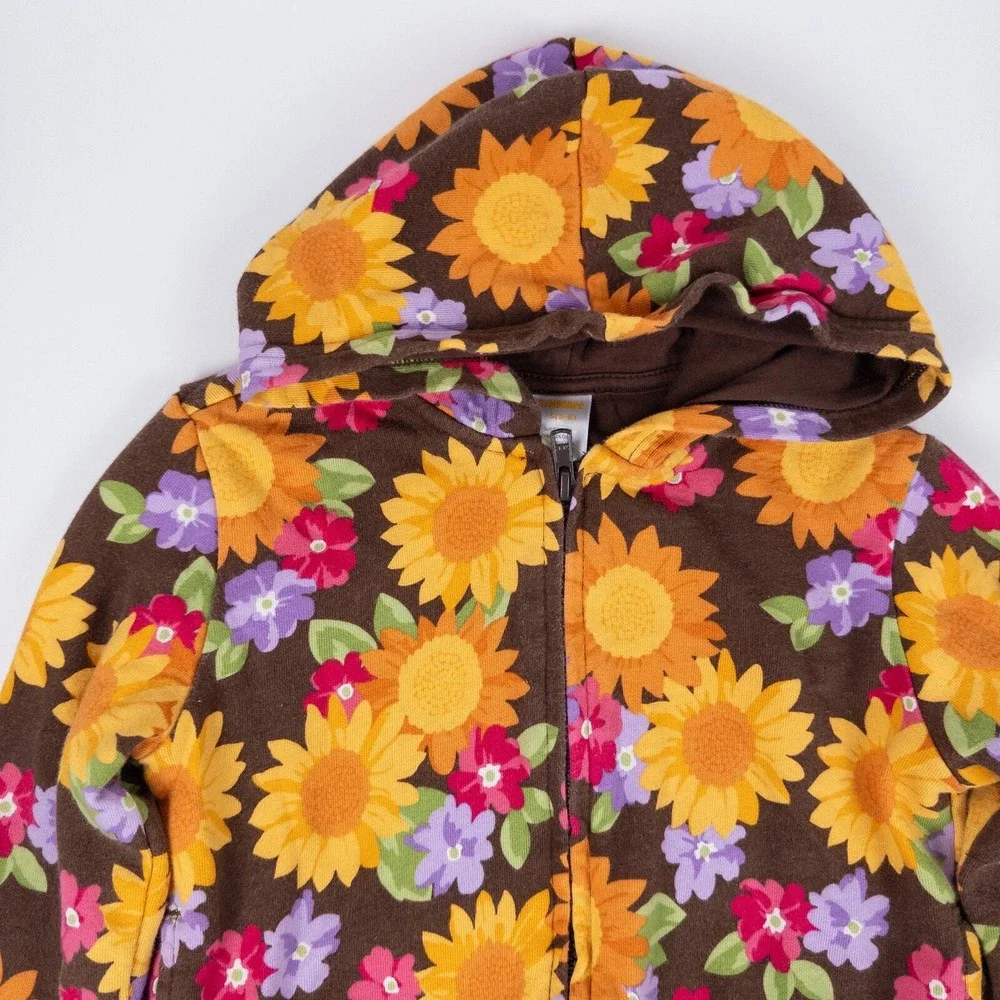 Gymboree Floral Hoodie Kids 5-6 Brown Sunflower‎ Print Zip Front Sweatshirt